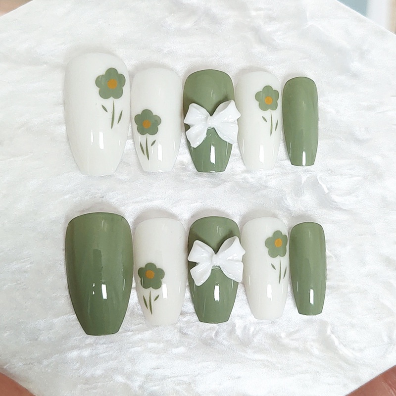 Móng Tay Giả Màu Sắc Tươi Tắn Xinh Xắn/Móng Tay Giả 3d / Móng Tay Giả Kèm Keo Móng Dài/ nơ kèm keo dán dễ thương xinh xắn