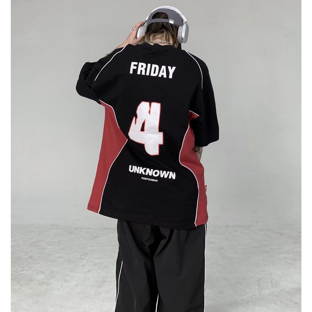 Áo Thun Thể Thao Tay Lỡ Dáng Rộng Màu Sắc Tương Phản Phong Cách Hip Hop Thời Trang Cho Nam