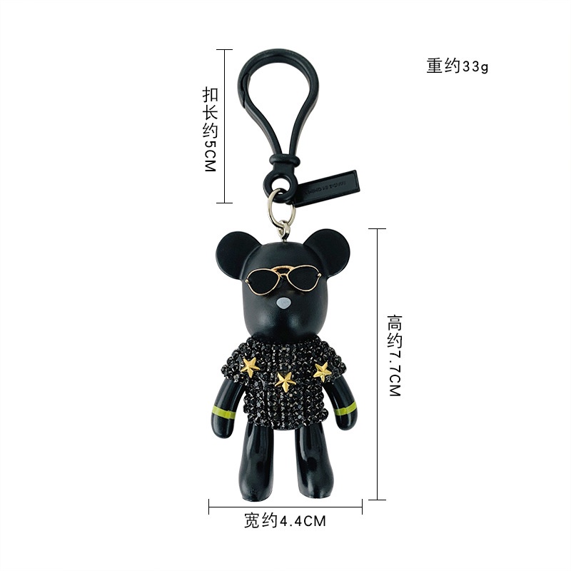 Móc Khóa Hình Gấu Đeo Kính Mát Đính Kim Cương Giả Thời Trang Đường Phố Sáng Tạo Dành Cho Nam Nữ