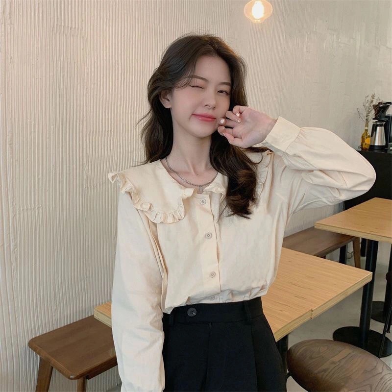 IELGY  Áo Sơ Mi Cổ Búp Bê Phong Cách Hàn Quốc Cho Nữ