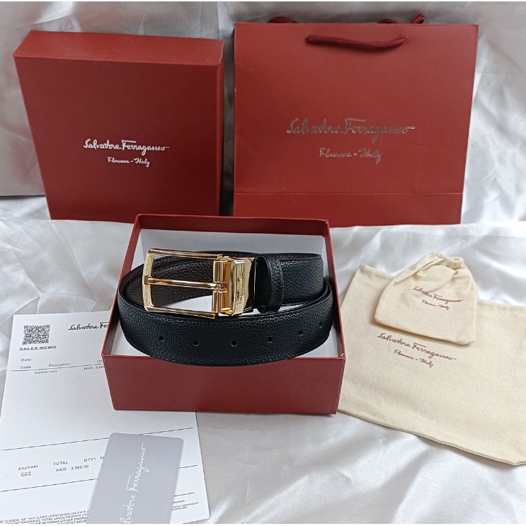 Thắt Lưng Da Ferragamo Khóa Cài Kim Loại Cổ Điển Cho Nam