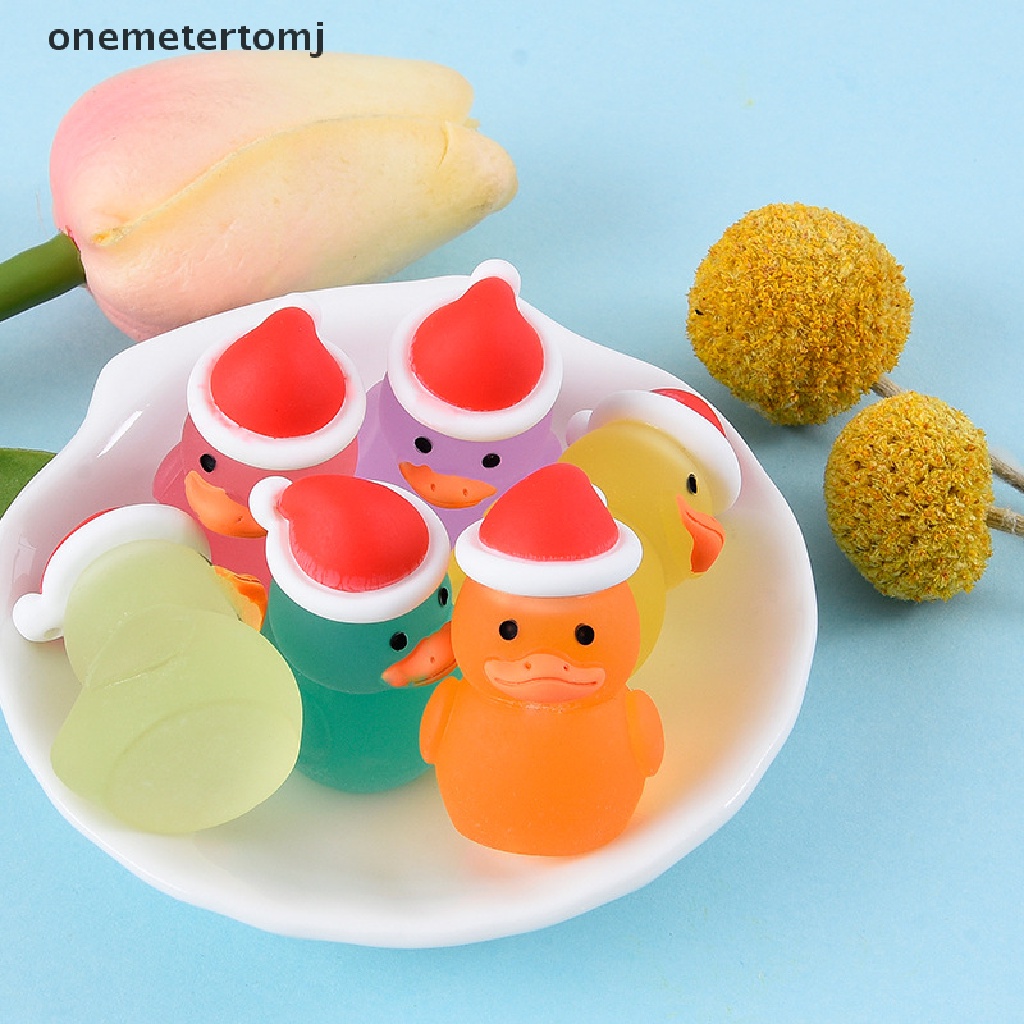 Set 1 / 5 Tượng Vịt Đội Mũ Đỏ Hoạt Hình Màu Dạ Quang Trang Trí Nhà Búp Bê / Tiểu Cảnh DIY