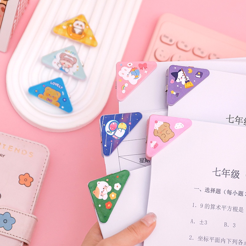Dễ Thương Kẹp Giấy Ghi Chú Bằng Nhựa Hình Tam Giác Họa Tiết Hoạt Hình Đáng Yêu