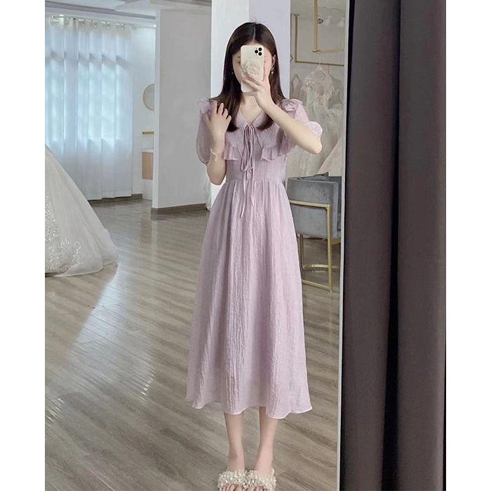 Đầm Chiffon Dáng Dài Màu Tím Ngọt Ngào Xinh Xắn Thời Trang Mùa Hè Dành Cho Bé Gái