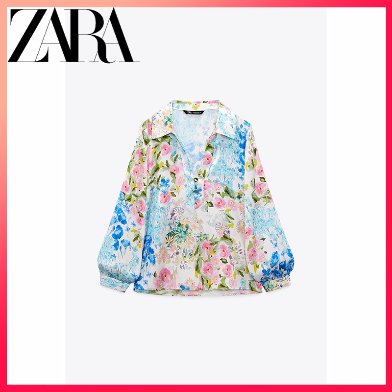 Zara Áo Sơ Mi Lụa satin In Họa Tiết Hoa Thanh Lịch Cho Nữ