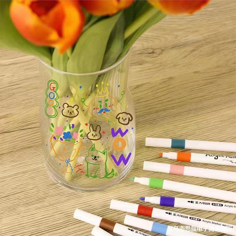 Set 12 / 24 Bút Lông Hai Đầu Dùng Vẽ Tranh Acrylic / Thủy Tinh / Kim Loại / Gỗ / Kính / Kim Loại / Đá
