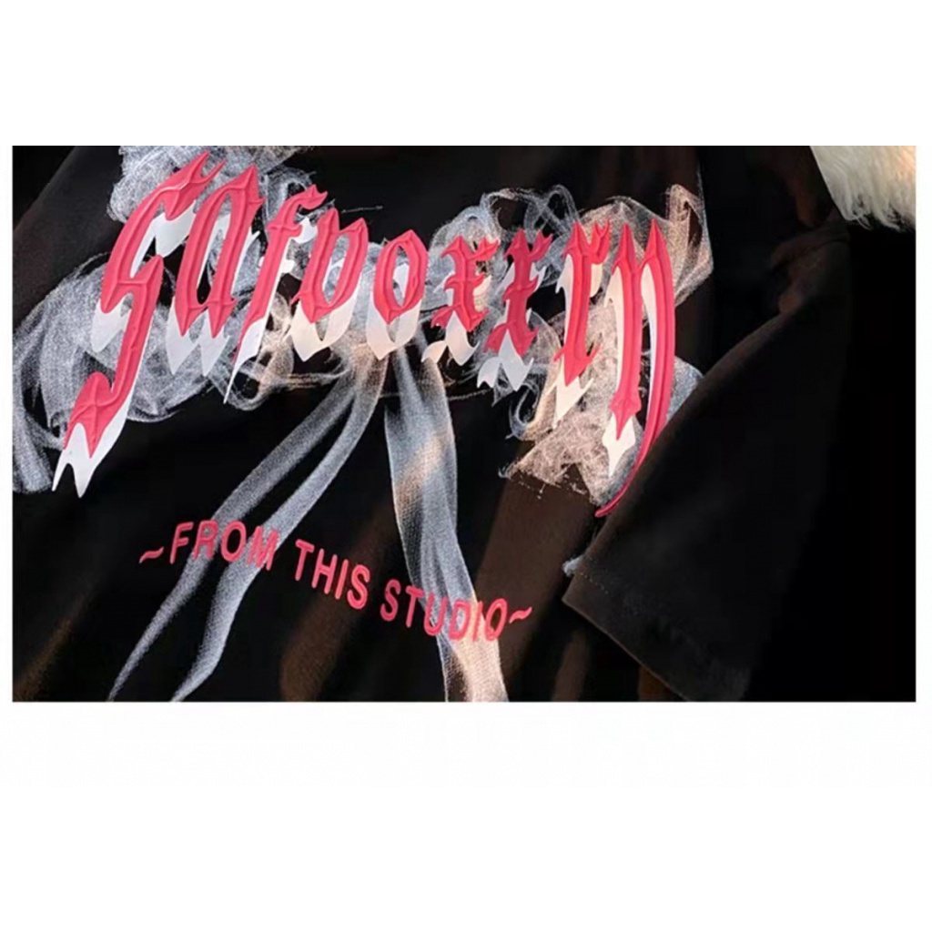 Áo Thun Tay Ngắn Dáng Rộng In Chữ Thắt Nơ Phong Cách Đường Phố Hong Kong Cho Nữ