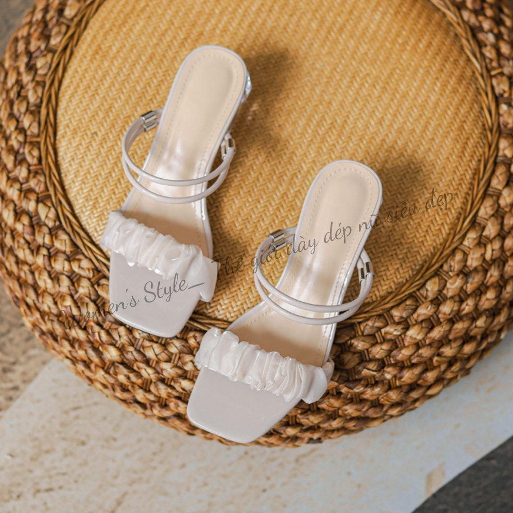 Sandal 2 dây gót trong 4 phân quai bèo đi được 2 kiểu màu trắng chuẩn size 35-39 mã TD28