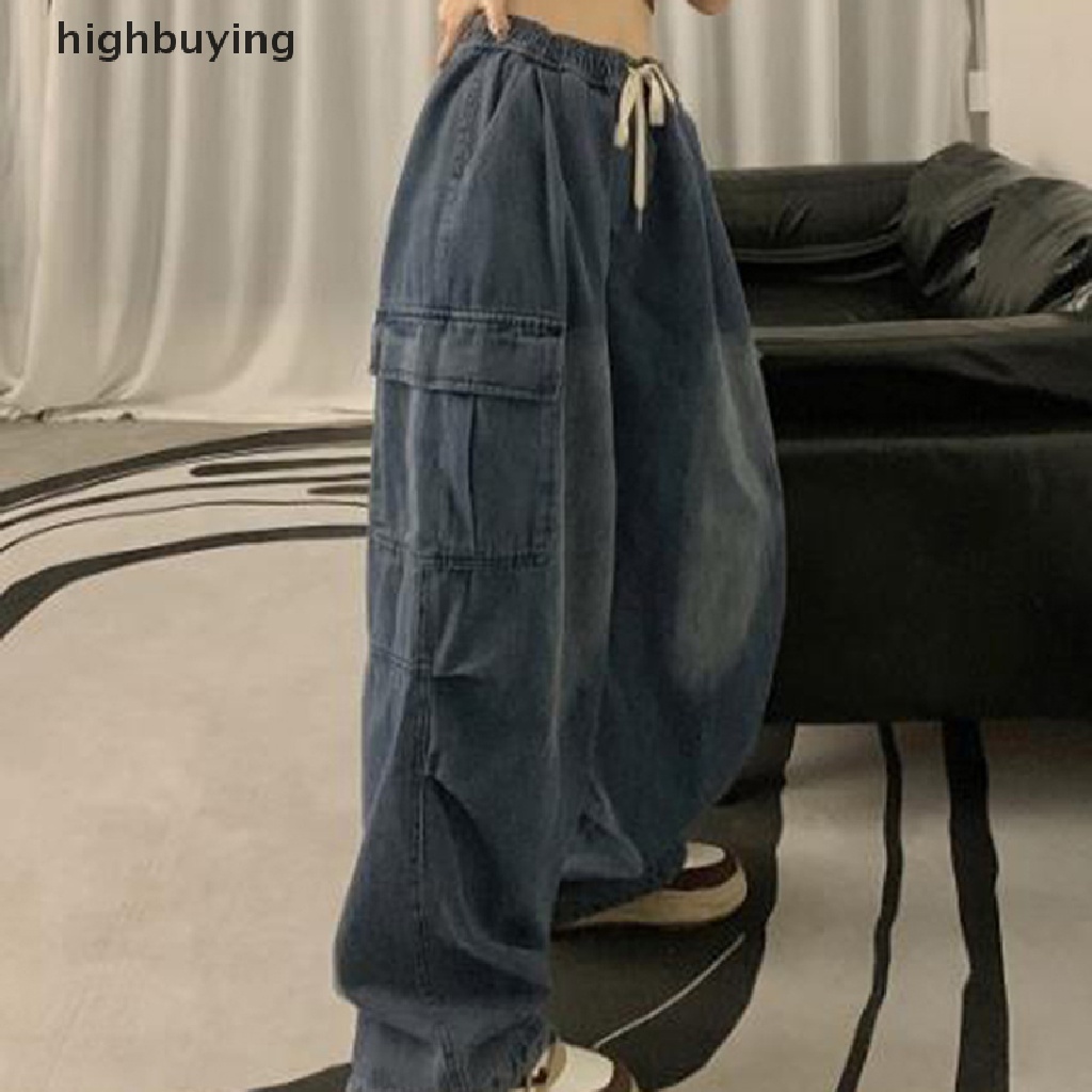 Quần Jean Dài Ống Rộng Phối Túi Lớn Phong Cách Hip Hop Đường Phố Cá Tính