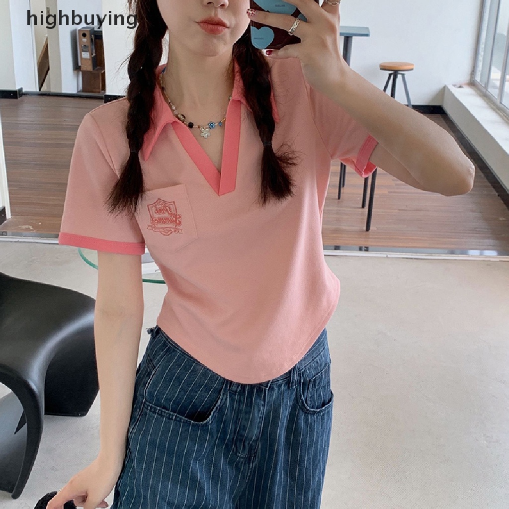 Áo polo Ngắn Tay Phối Túi Thời Trang Mùa Hè Dành Cho Nữ