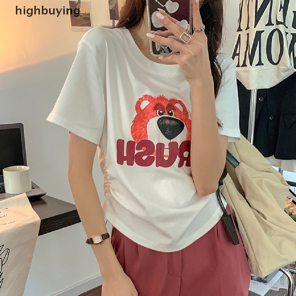 Áo Thun Tay Ngắn Cổ Tròn In Hình Gấu Thời Trang Mùa Hè Cho Nữ