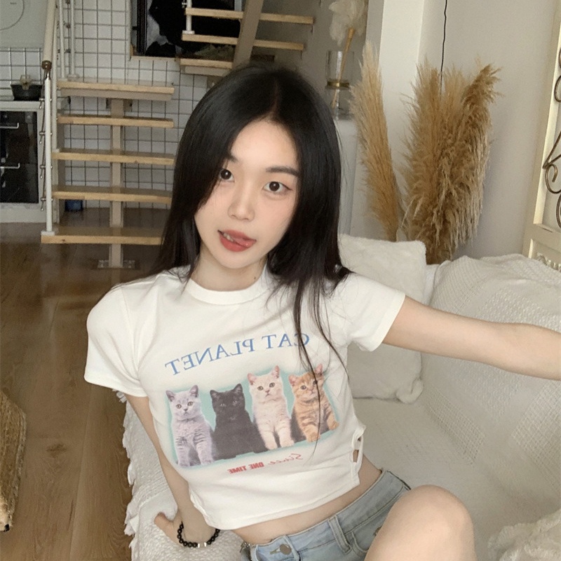 IELGY  Áo Thun Tay Ngắn Hở Rốn Dáng Ôm Thời Trang Cho Nữ