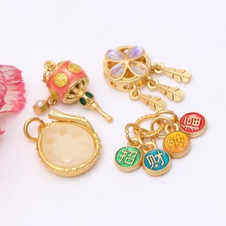 █A.ιA゜14K Vàng●(1 Gói 5 Miếng) Phương pháp cổ xưa Phụ kiện vàng Tiền mặt Bánh xe vàng bói toán Mặt dây chuyền cát Vàng Dầu nhỏ giọt Kẻ sọc sáu xương Mantra diy Hạt