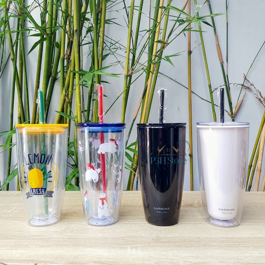 Ly nhựa 2 lớp có ống hút Lock&Lock dung tích 750ml HAP507 HAP509 Rẻ Nhất Shopee