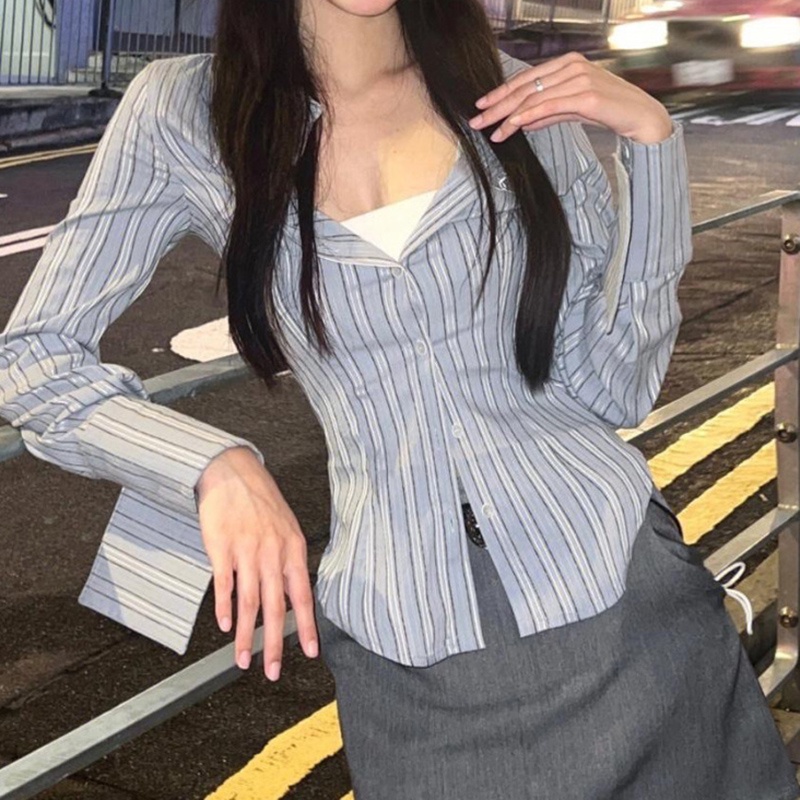 IELGY Áo Sơ Mi Tay Lỡ Ôm Eo Phong Cách Mỹ Thời Trang Cho Nữ