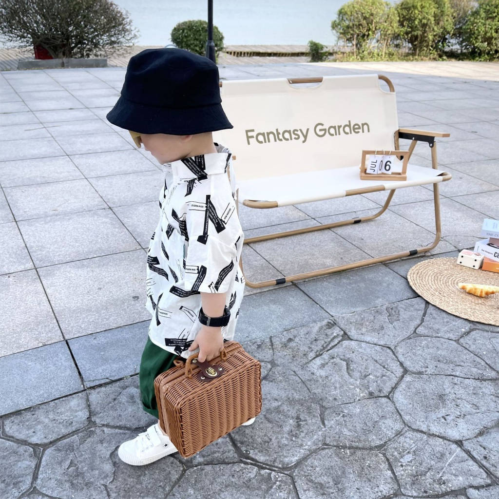 Áo Sơ Mi Hoa Ngắn Tay Dáng Rộng Cho Bé Trai 3-8 Tuổi