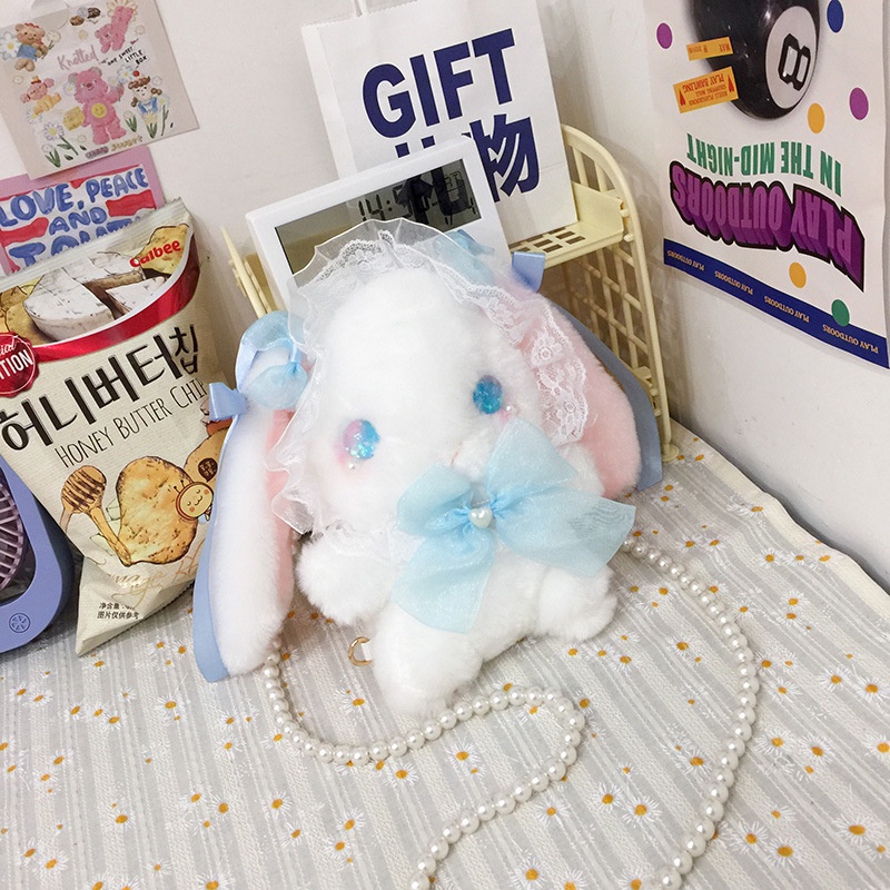 Túi Đeo Chéo Hình Thỏ Nhồi Bông Dễ Thương Phong Cách Lolita Nhật Bản