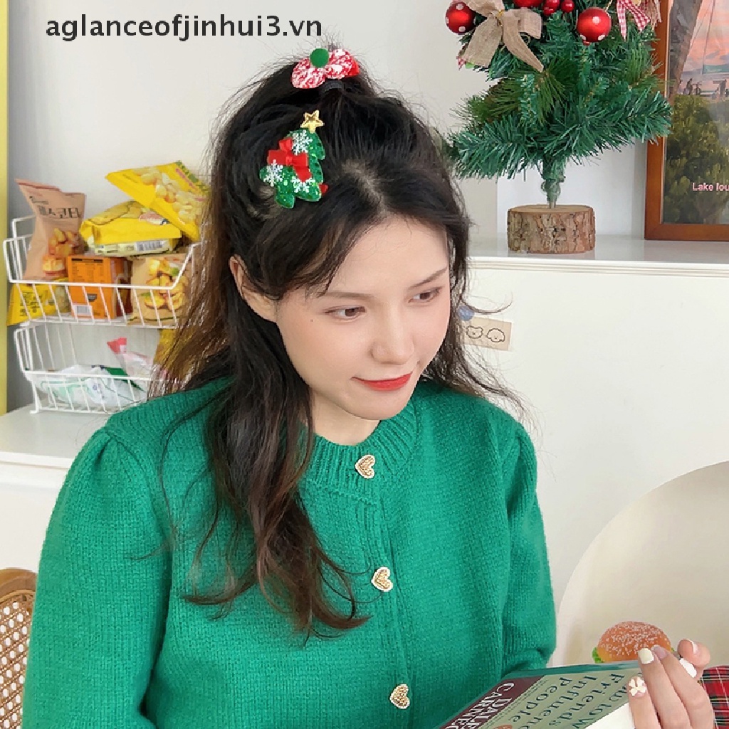 Set 5 Kẹp Tóc Trang Trí Giáng Sinh Bằng Vải Che Phủ Toàn Diện Cho Bé Gái