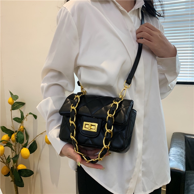 Túi Đeo Vai Hình Vuông Cỡ Nhỏ Phối Dây Đeo Sợi Xích Thời Trang Cho Nữ