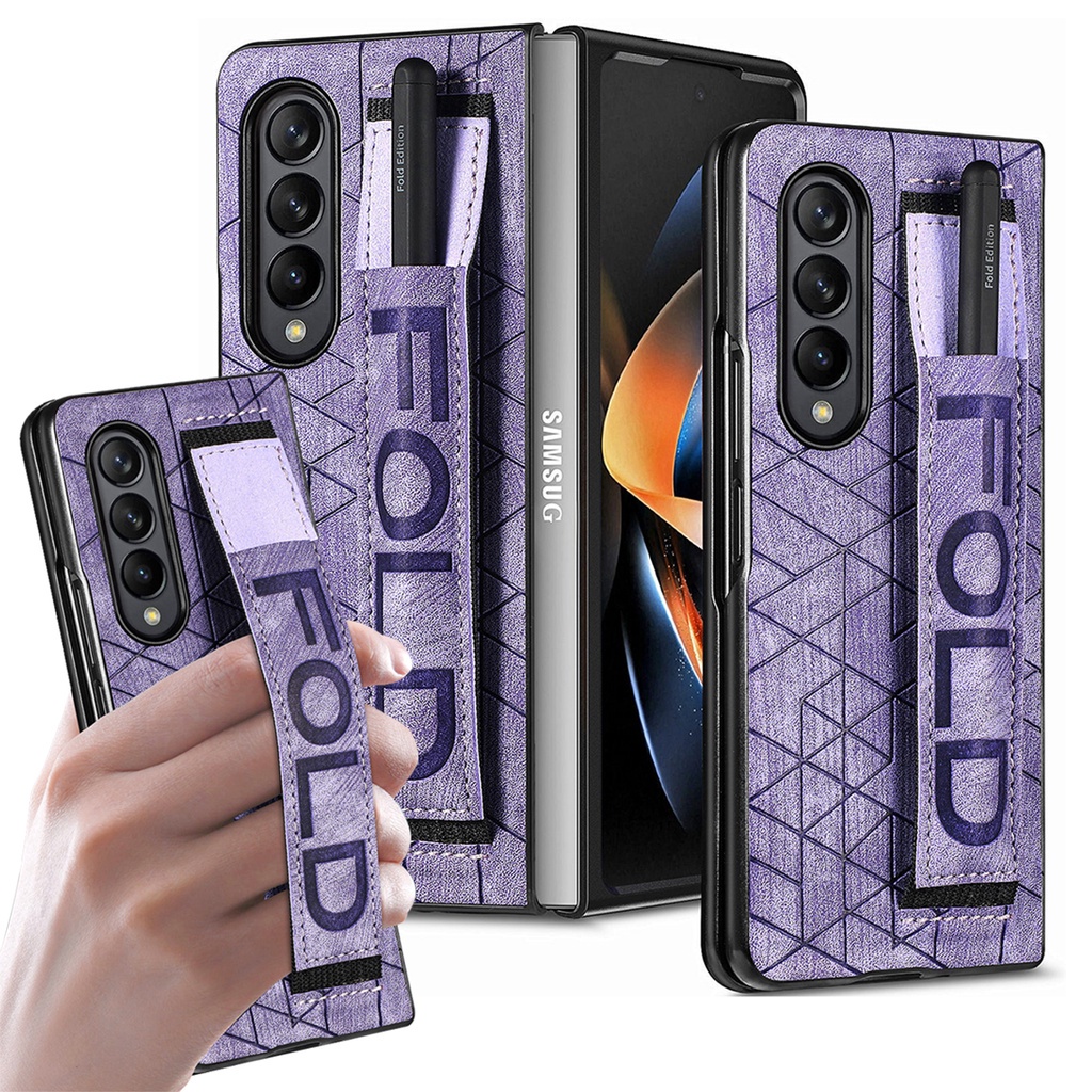 Ốp Điện Thoại Da PU + PC Cứng Mỏng Nhẹ Có Dây Đeo Tay + Ngăn Đựng Bút Cho Samsung Galaxy Z Fold 4 2022 / Galaxy Z Fold 4 5G 2022