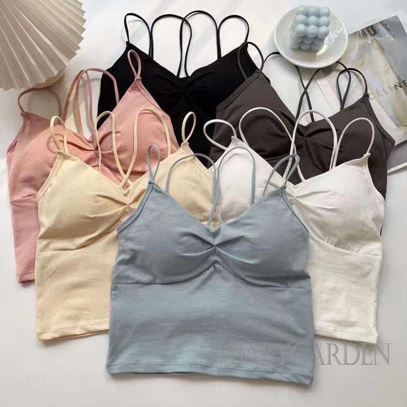 Babygarden Áo Hai Dây Mỏng Mùa Hè Ôm Sát Màu Trơn Dây Chéo Có Đệm Ngực Màu Trắng / Đen / Hồng / Xanh Dương Cho Nữ