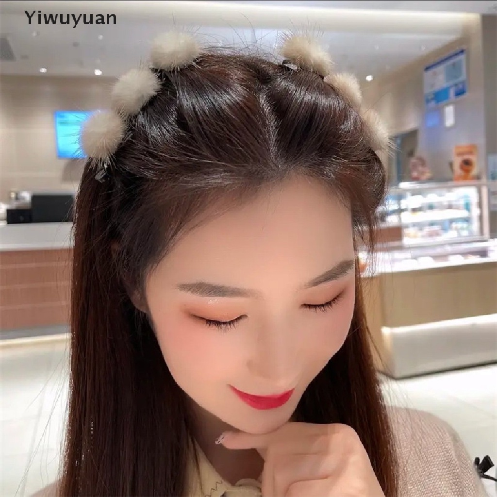 < Yiwuyuan > Kẹp Tóc Mái Phối Bóng Lông Thời Trang Thu Đông Cho Nữ