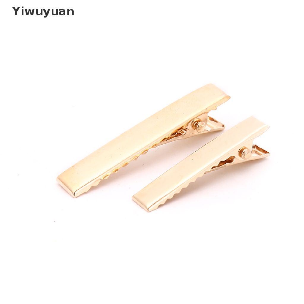 < Yiwuyuan > Set 100 Kẹp Tóc Cá Sấu Kim Loại Màu Vàng KC Phẳng Có Răng Dùng Để Tạo Kiểu Tóc DIY