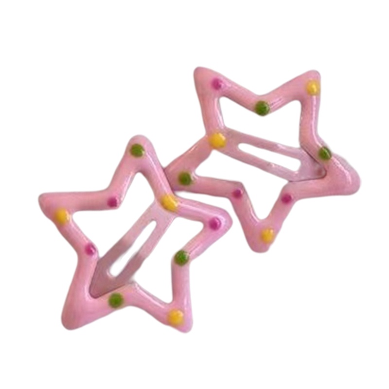 Set 2 Kẹp Tóc Hình Ngôi Sao / Chấm Bi Màu Sắc Ngọt Ngào