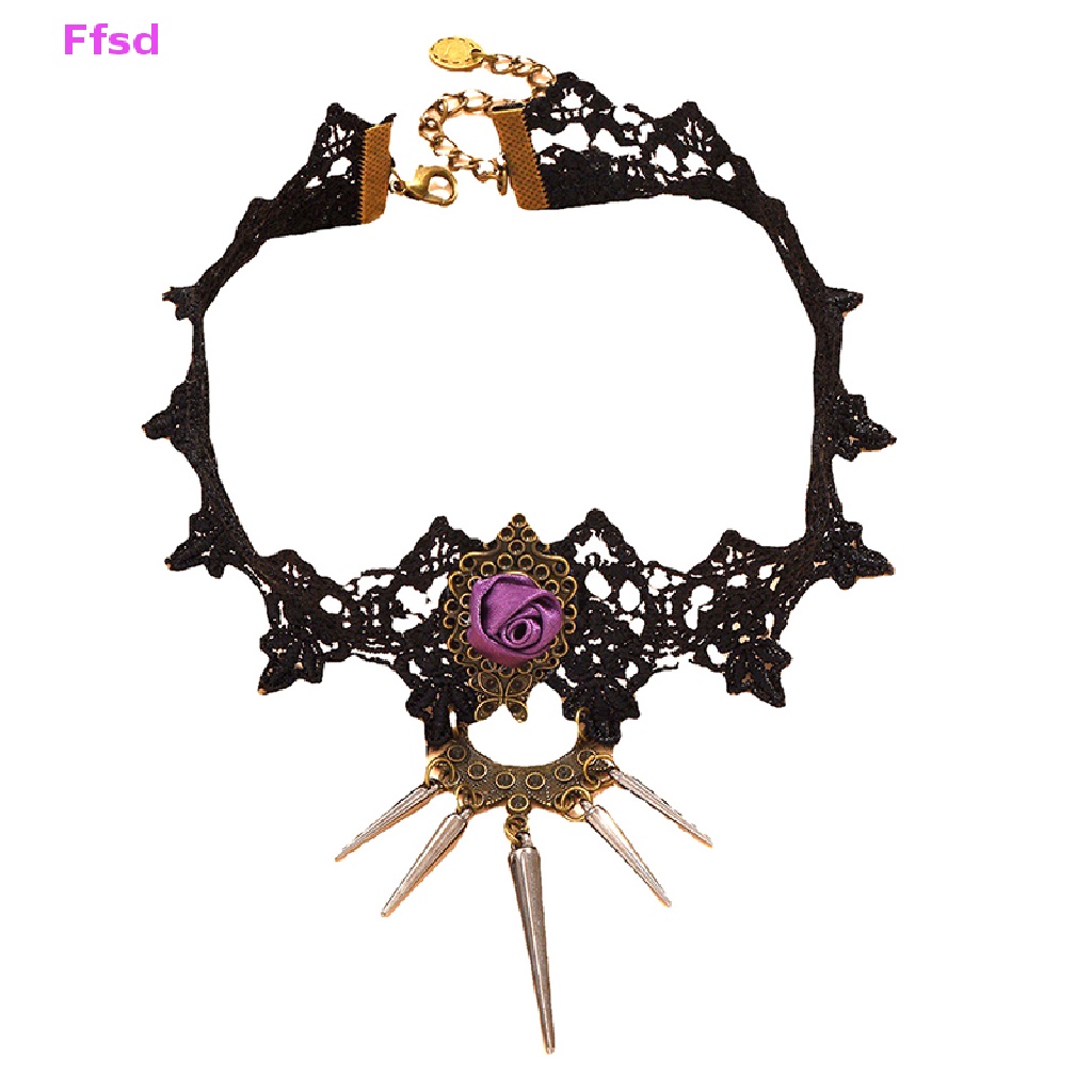 {Ffsd} Vòng Cổ Choker Ren Hoa Đính Đinh Tán Phong Cách Gothic Vintage Quyến Rũ Cho Nữ
