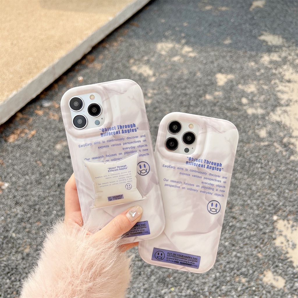 Ốp Điện Thoại TPU Dẻo Họa Tiết Mặt Cười Kèm Giá Đỡ Chống Sốc / Rơi Cho iphone 14 Pro Max 13 12 11