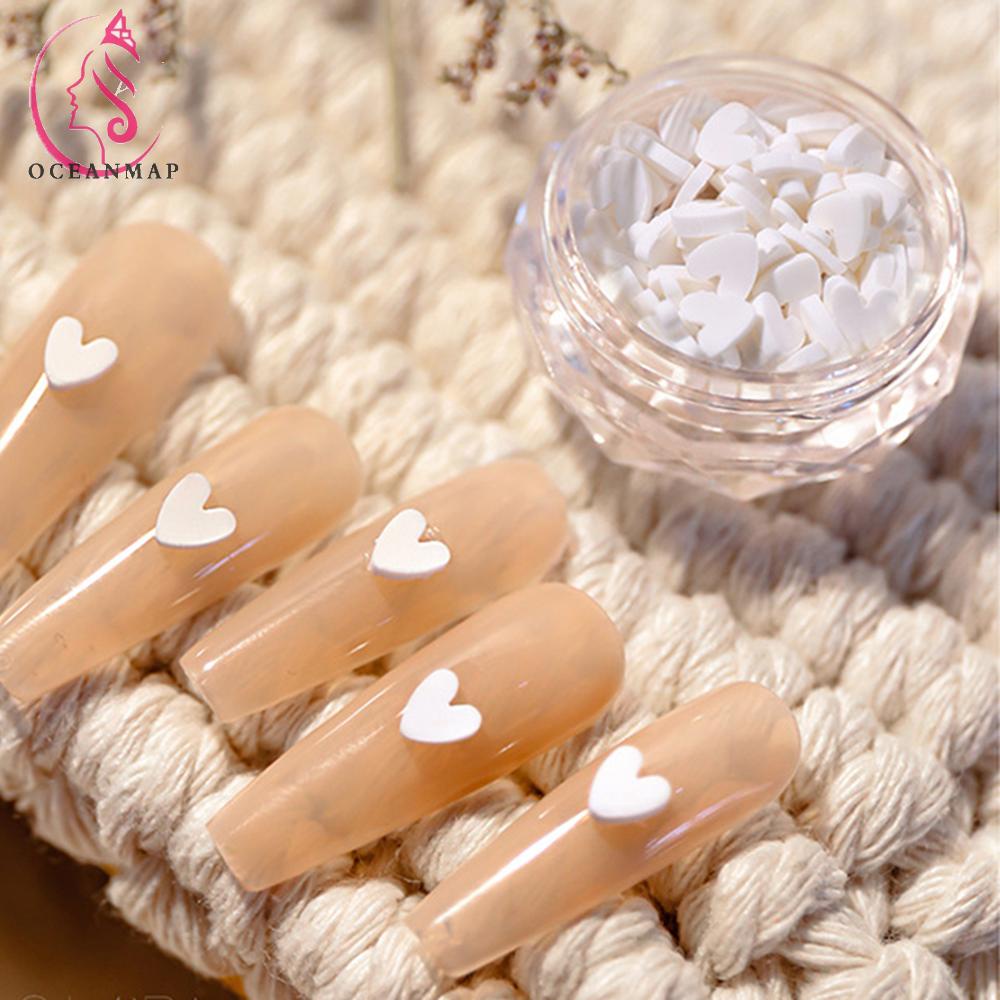 1 Hộp Sticker Dán Móng Tay Trang Trí Nghệ Thuật Hình Trái Tim Nhỏ Bằng Đất Sét Ngọc Trai Trắng 3D Nhiều Phong Cách