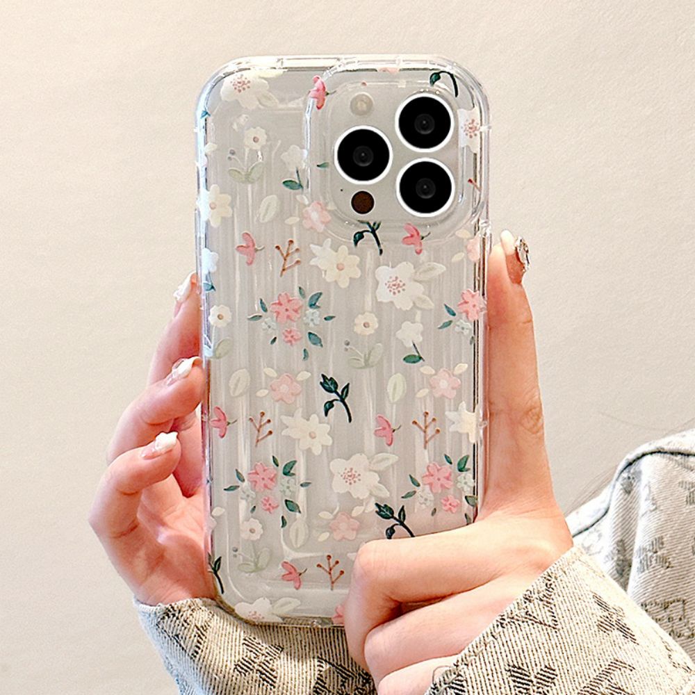 Ốp Điện Thoại TPU Dẻo Họa Tiết Hoa Phối Sọc Nhỏ Xinh Chống Sốc Cho IPhone 11 12 13 14 Pro Max