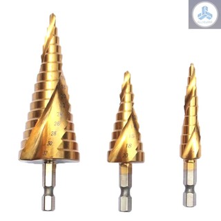 Spiral Grooved Step Drill Bit Set 4mm to 12mm/20mm/32mm Wood Metal Plastic Drilling Hole Titanium Plated Hex Shank Drill Bit
