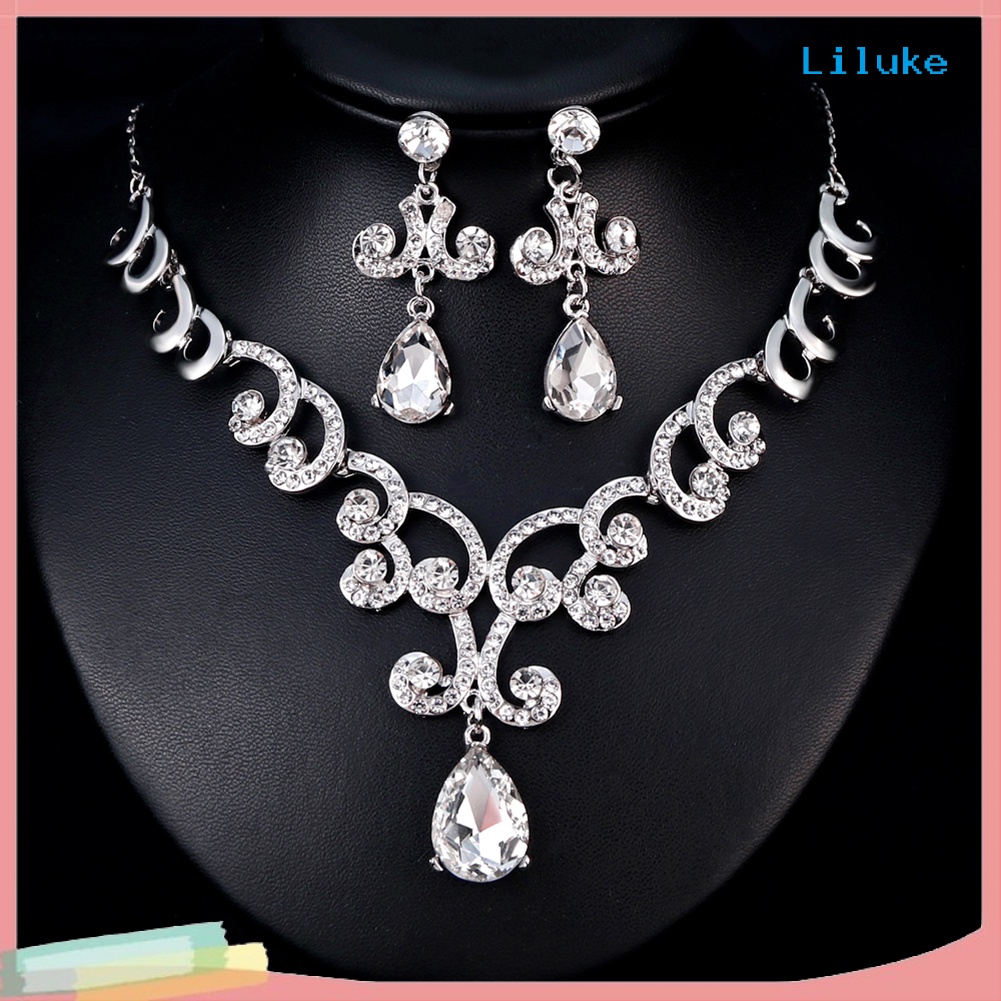 Bộ Vòng cổ + Bông Tai Đính Đá Sang Trọng Cho Nữ