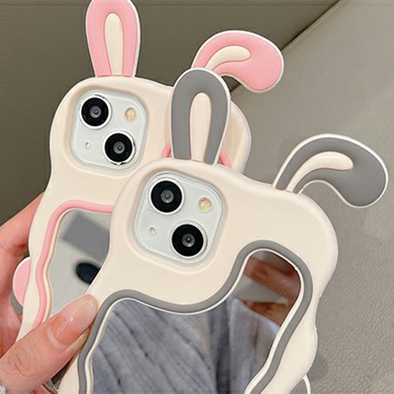 Ốp Điện Thoại Silicone Mềm Mặt Gương Hình Tai Thỏ Cho IPhone 11 12 13 14 Pro Promax IPhone 6 6s 7 8 Plus X XS XR XSmax Sự Bảo Vệ