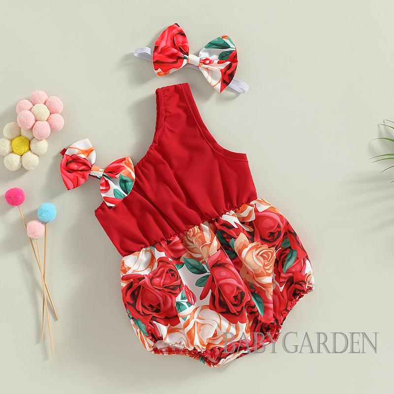 Bộ Áo Liền Quần Sát Nách In Họa Tiết Thỏ / Bướm / Hoa Kèm Băng Đô Xinh Xắn Cho Bé Gái 0-18 Tháng Tuổi