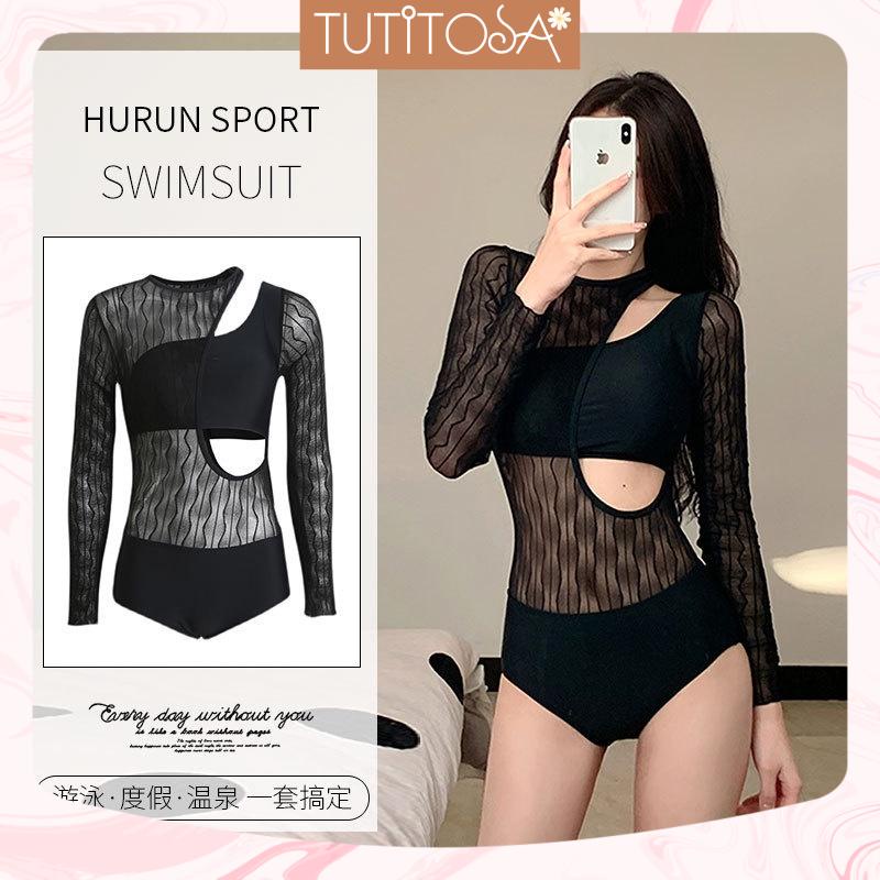 Đồ bơi liền thân co giãn tay dài phong cách Hàn Quốc thời trang cho nữ