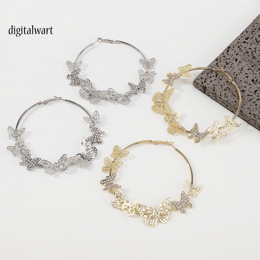 Kỹ Thuật Số| 1 Đôi Bông Tai Tròn Rỗng Mặt Bướm 3D Đính Đá Sáng Bóng Phong Cách Vintage Thích Hợp Làm Quà Tặng Cho Bạn Gái