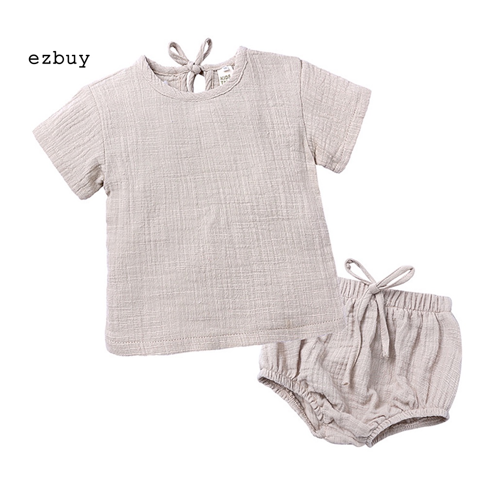 Bộ Đồ Ngủ Vải Lanh Màu Trơn Thoải Mái Thời Trang Mùa Hè Cho Bé