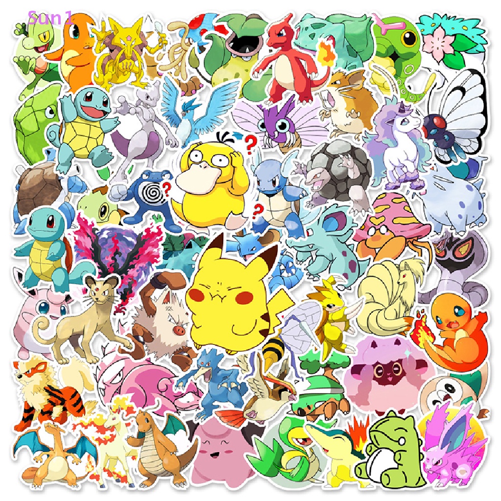 Bộ 50 Sticker Hoạt Hình Pokemon Chống Thấm Nước Xinh Xắn