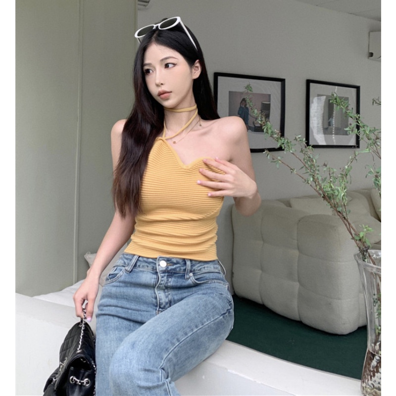 Áo Ống Dệt Kim Thiết Kế Vòng Cung Cho Nữ