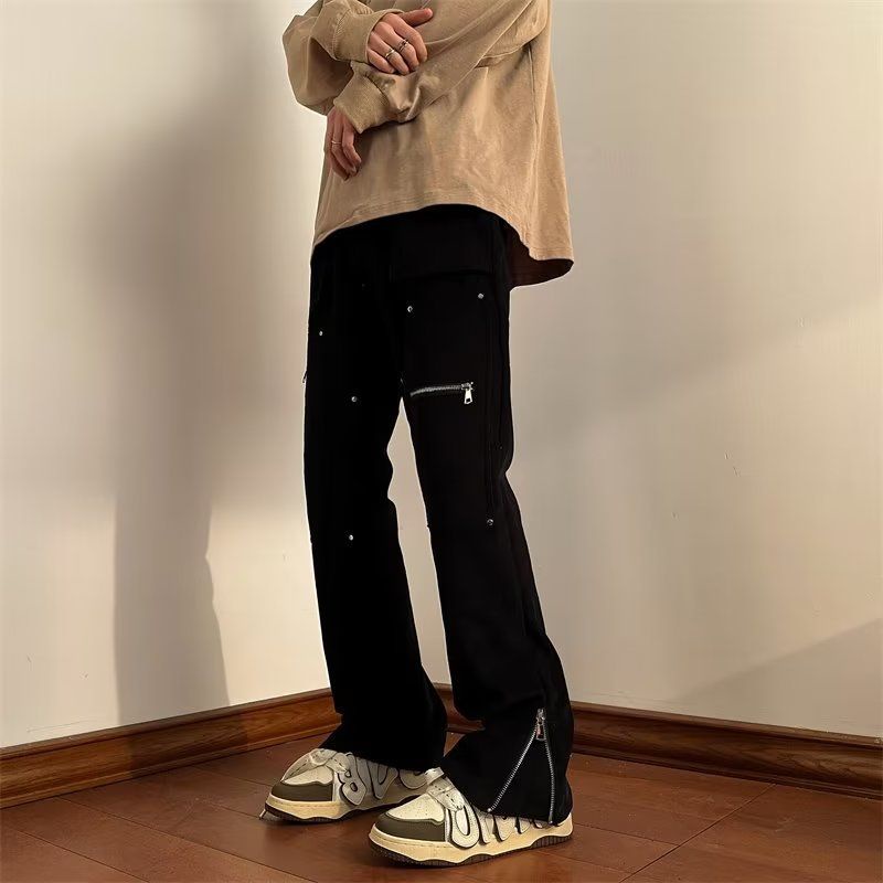 Quần Yếm Dáng Suông Rộng Xẻ Tà Có Khóa Kéo Phong Cách Hip Hop Đường Phố Cho Nam Và Nữ