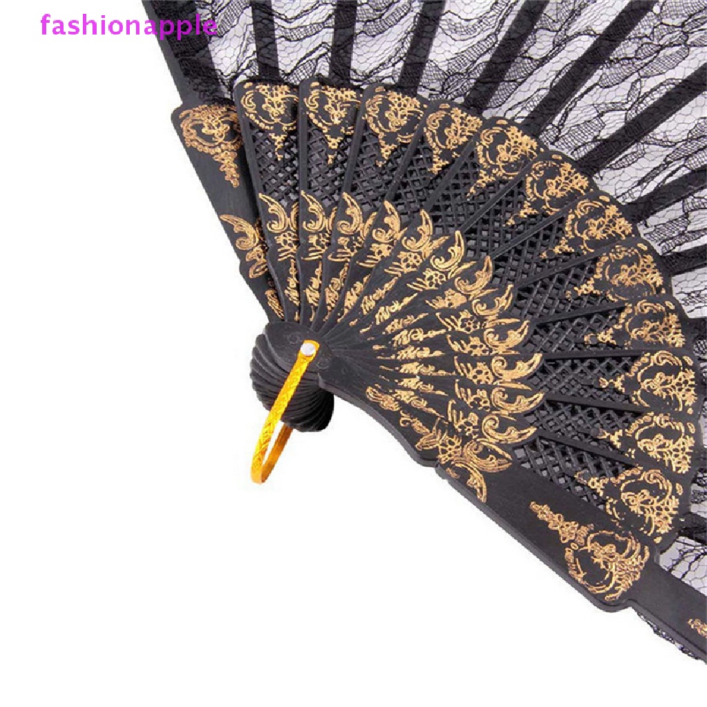 Favn Quạt Xếp Cầm Tay Bằng Lụa Phối Ren Hoa Màu Đen Phong Cách Tây Ban Nha Dành Cho Tiệc Cướ