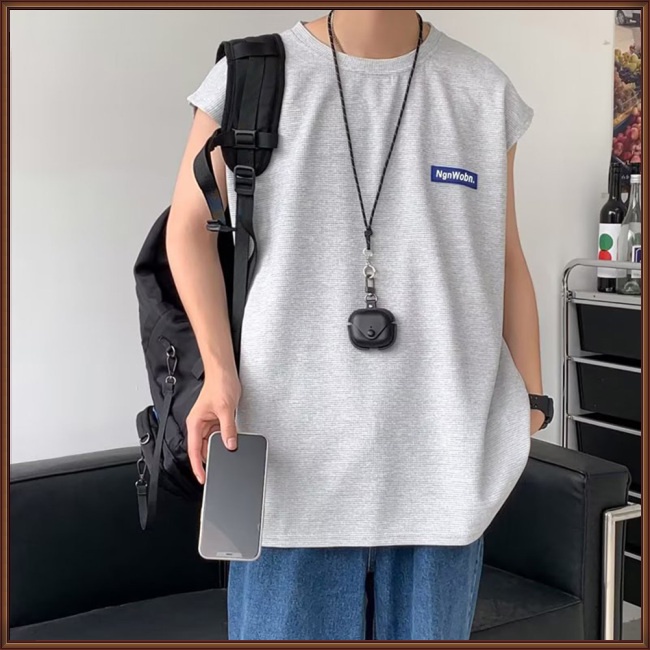 Áo Thun Sát Nách Cổ Tròn Dáng Rộng Thoáng Khí In Chữ Thời Trang Mùa Hè Cho Nam