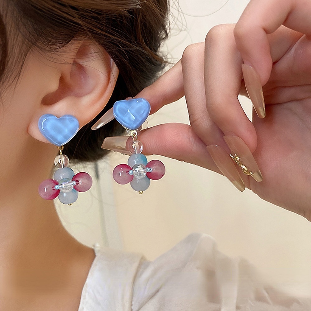 Khuyên Tai Hạt Hình Trái Tim Nhiều Màu Sắc Dễ Thương Cho Nữ