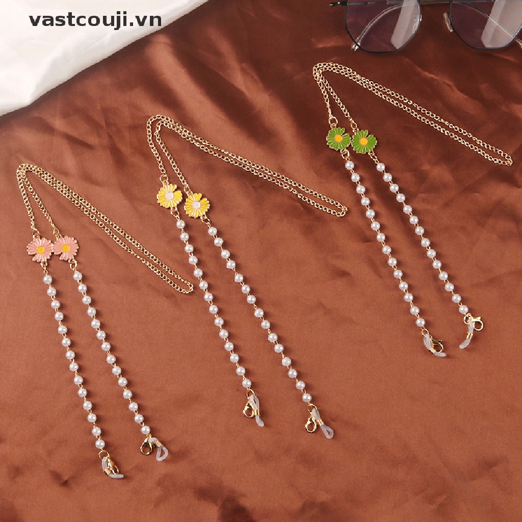 Dây Đeo Mắt Kính Đính Hạt Ngọc Trai Hình Hoa Cúc Xinh Xắn Đa Năng