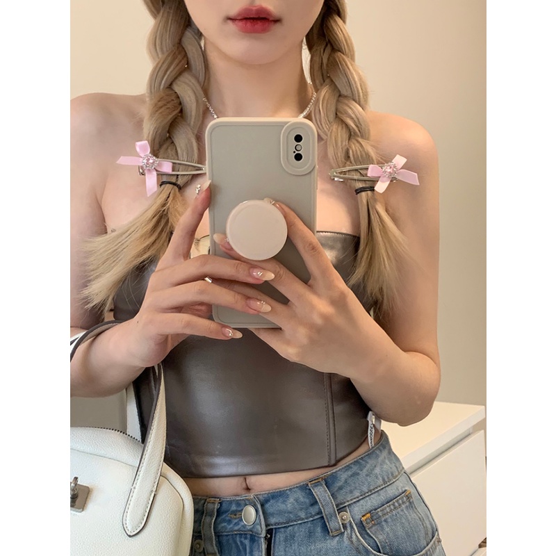 Kẹp Tóc Đính Đá Hình Nơ Hồng Xinh Xắn Cho Nữ