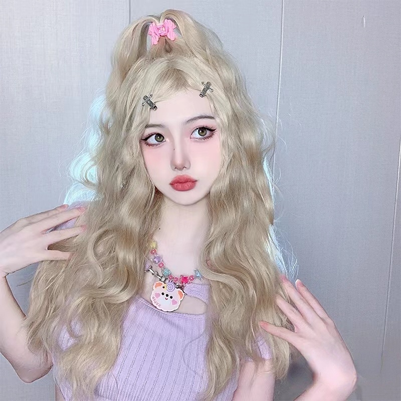 Bộ Tóc Giả Xoăn Màu Trắng Hồng Nhạt Phong Cách Lolita Dành Cho Nam Nữ