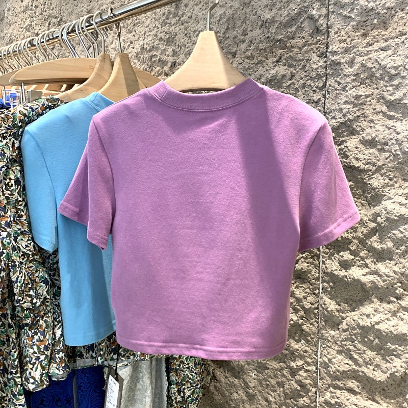 Áo Thun Cotton Mỏng Tay Ngắn Phong Cách Hàn Quốc Năm 2021 Thời Trang Mùa Xuân Cho Nữ