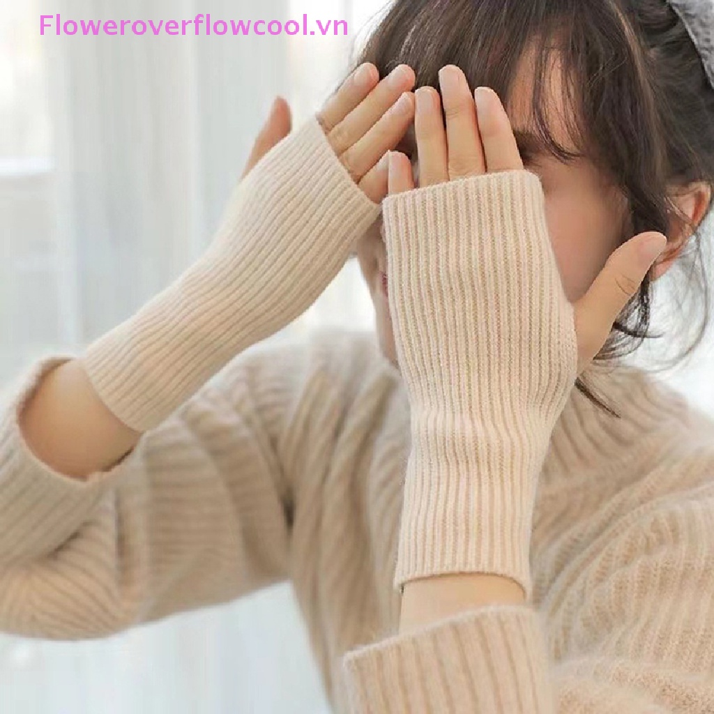 Găng Tay Len Hở Ngón Mềm Mại Giữ Ấm Mùa Đông Cho Nữ